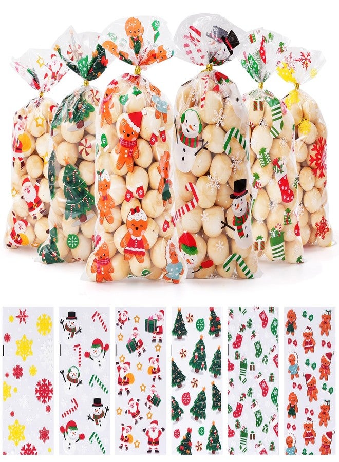 iefoah Christmas Treat Bags - 120pcs Clear Plastic Gift Bags with Twist Ties for Cookies, Candy Goodie Christmas Party Supplies - Image 1